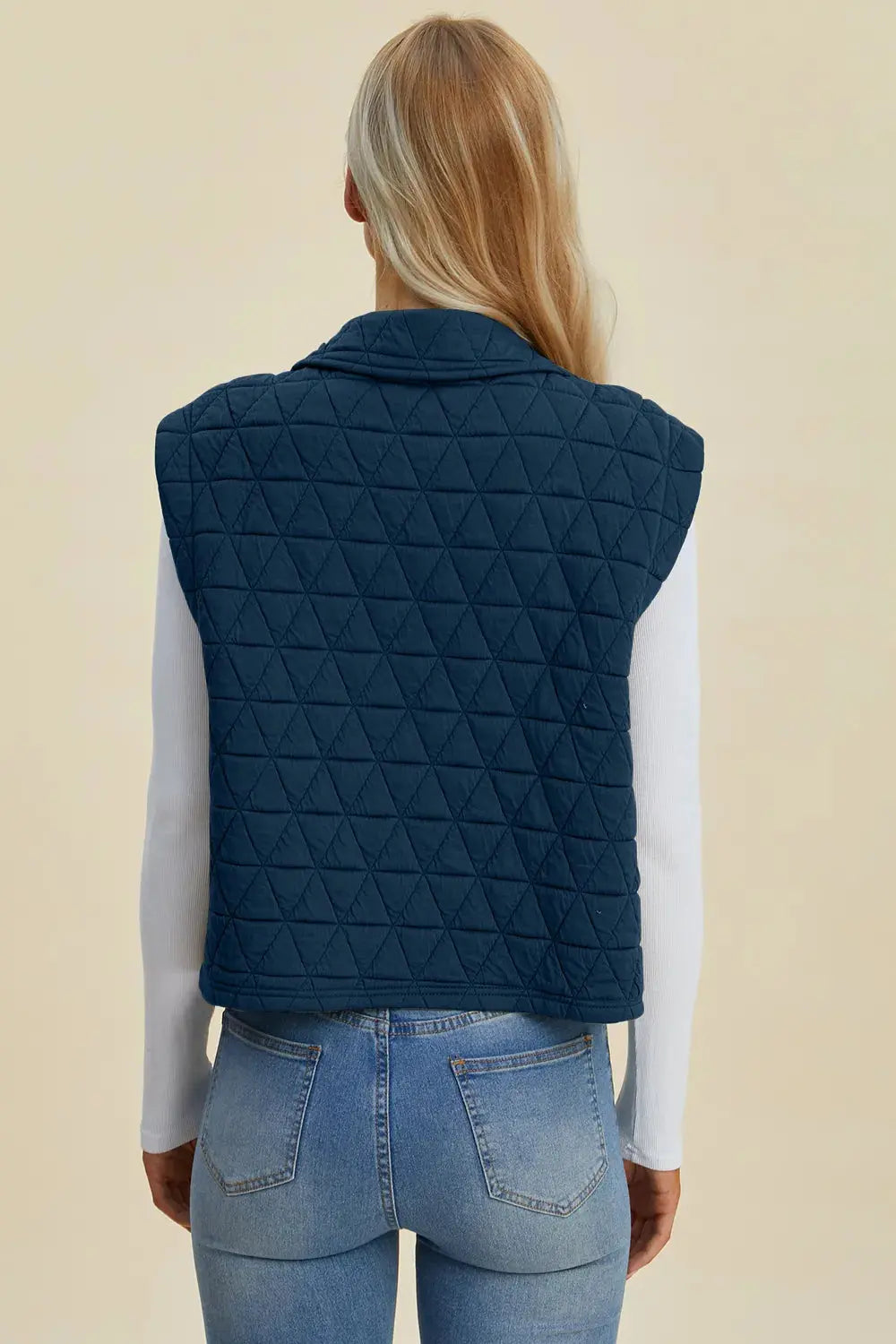 Double Take Full Size Pocketed Texture Snap Down Vest Coat  Style Ratio