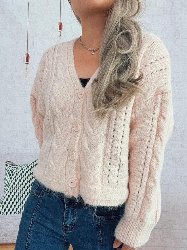 Cable Knit Button-Up Cardigan  Style Ratio