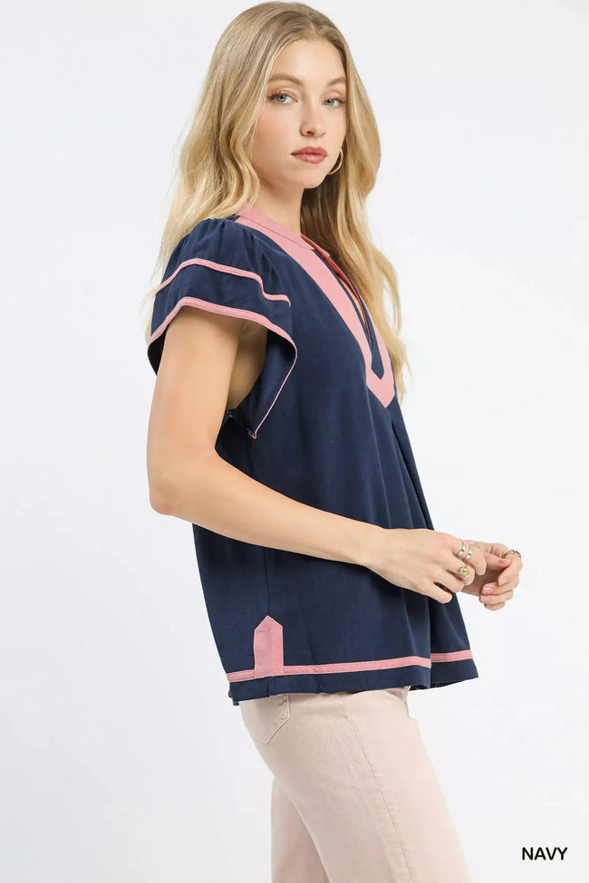 Umgee Linen Ruffle Sleeve Top  Style Ratio