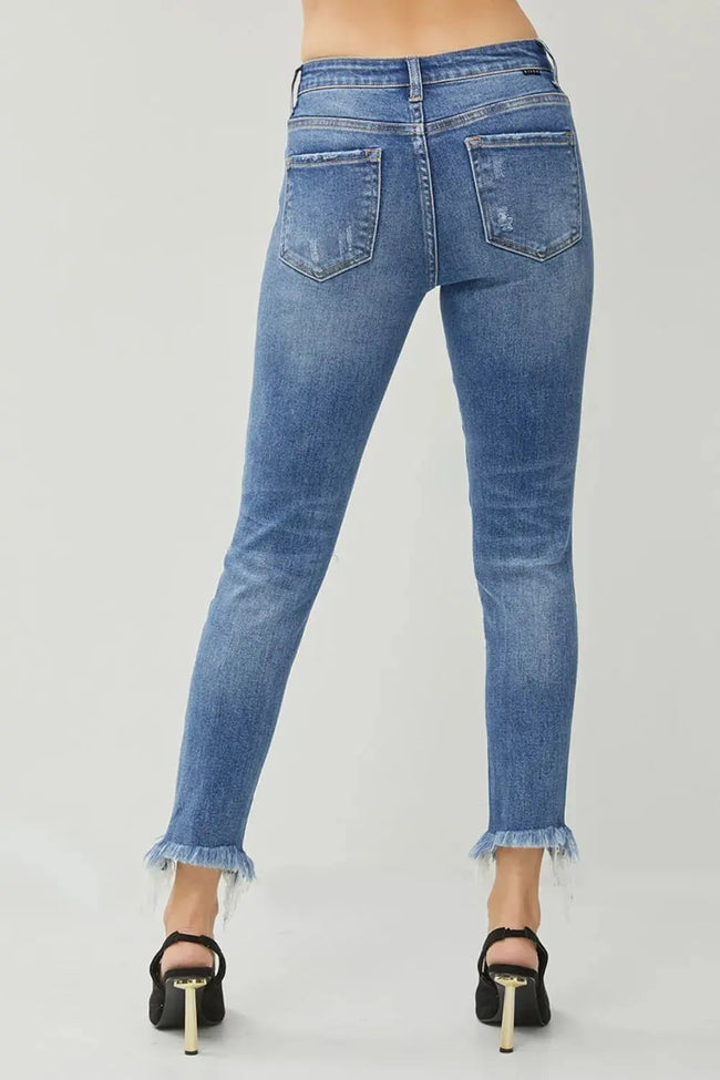 RISEN Distressed Frayed Hem Slim Jeans  Style Ratio