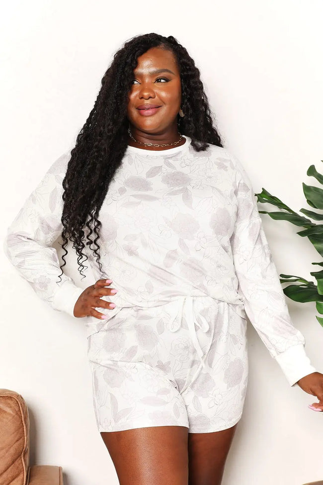 Double Take Floral Long Sleeve Top and Shorts Loungewear Set  Style Ratio