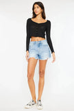 Kancan High Waist Frayed Denim Shorts  Style Ratio