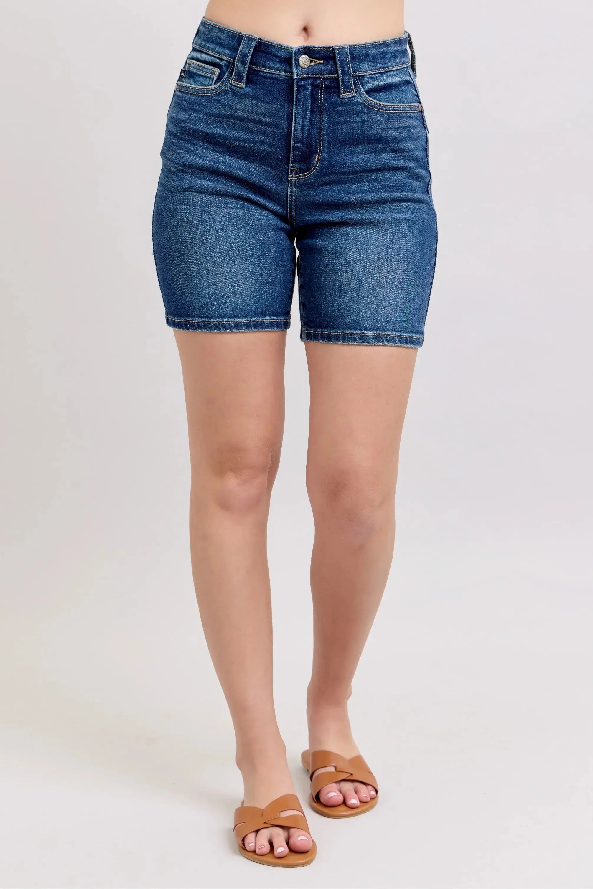 Judy Blue Full Size High Waist Bermudas Jeans W/ Back Flap Pockets  Style Ratio