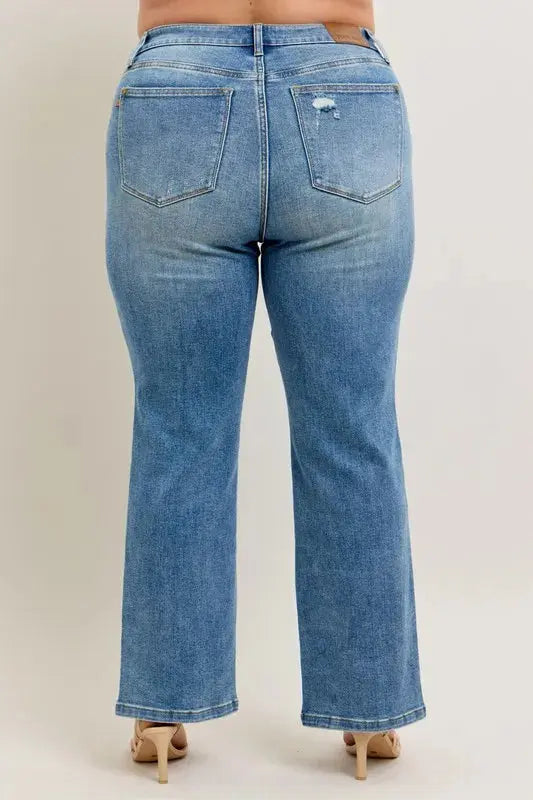Judy Blue Full Size High Waist Vintage Wash Front Seam & Slit Straight Plus Size  Style Ratio
