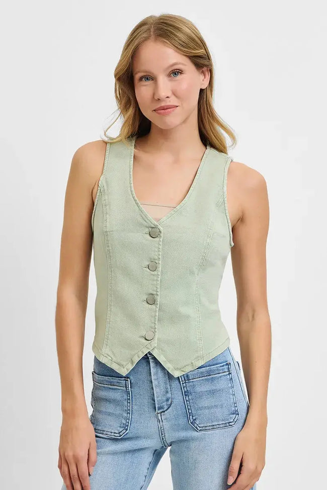 RISEN Full Size V Neck Button Down Vest  Style Ratio
