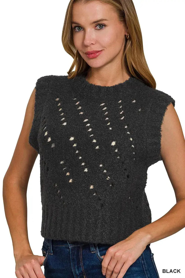 Zenana Openwork Textured Wool Sweater Vest  Style Ratio