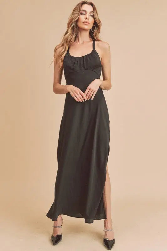 Aemi + Co Ruched Side Slit Cutout Back Maxi Cami Dress  Style Ratio