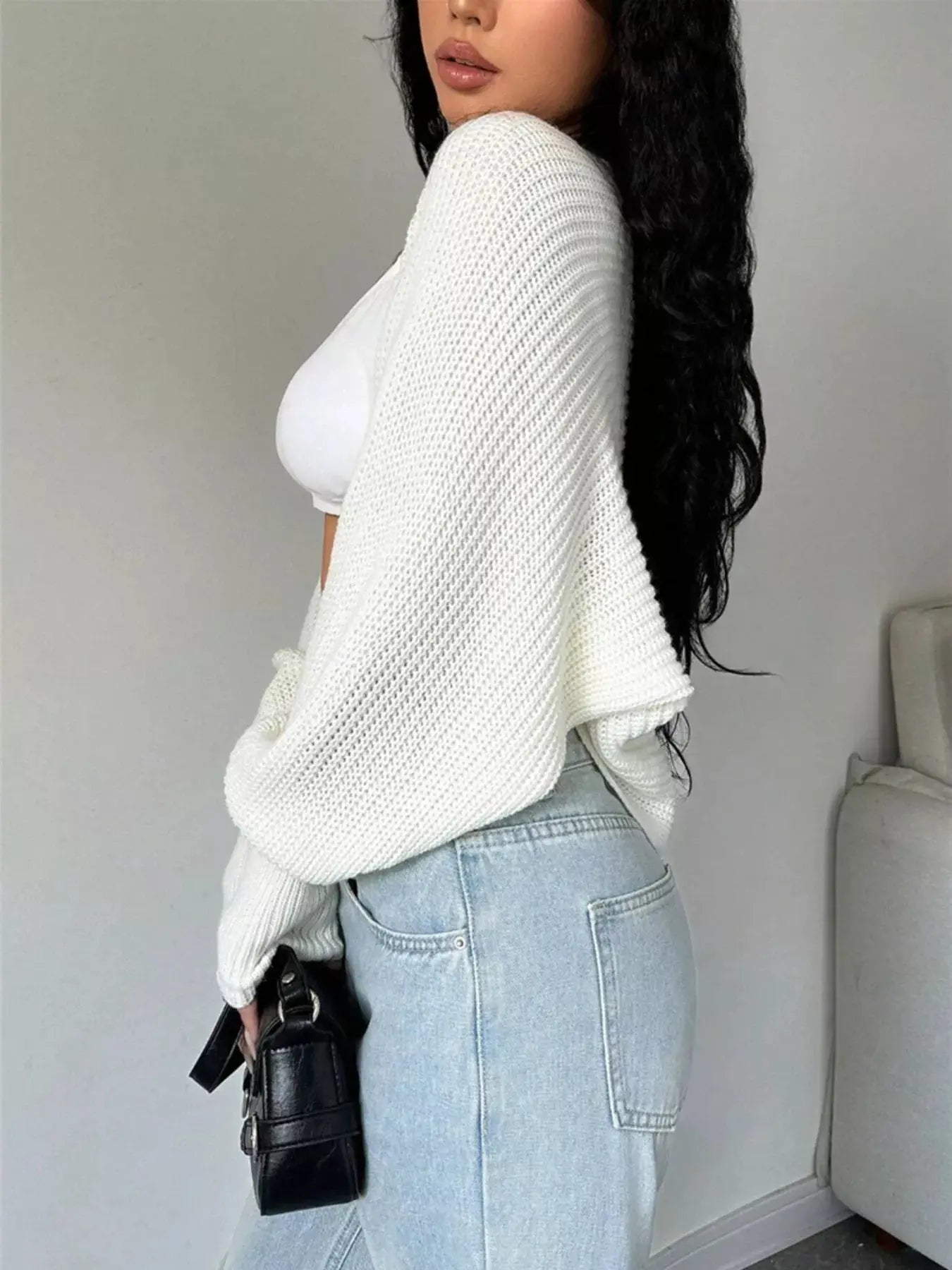 Cropped Knit Open Front Cardigan  Style Ratio