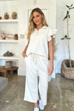 Double Take Full Size Texture Ruffle Short Sleeve Top and Wide Leg Pants Set  Style Ratio