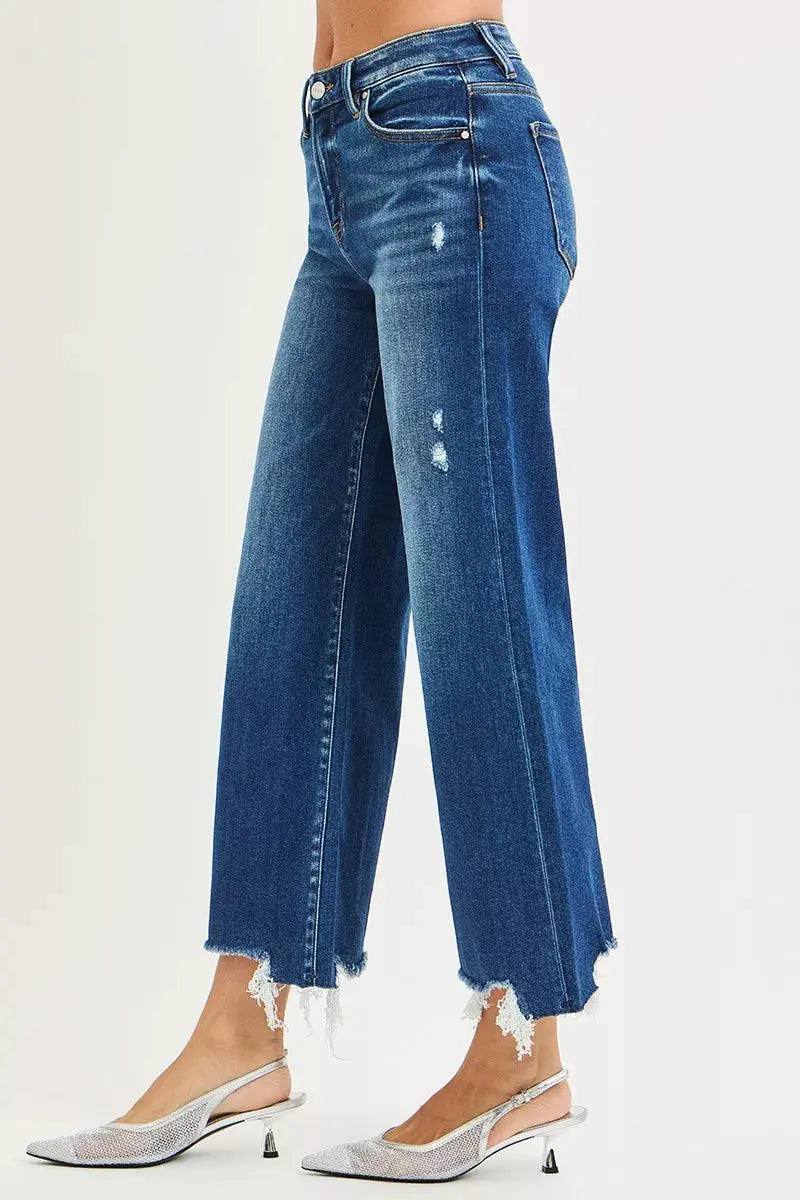 RISEN High Rise Raw Hem Crop Wide Leg Jeans  Style Ratio