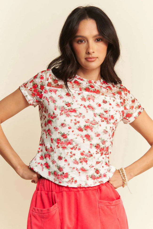 Davi & Dani Ribbon Short Sleeve Layered Mesh Shirt  Style Ratio