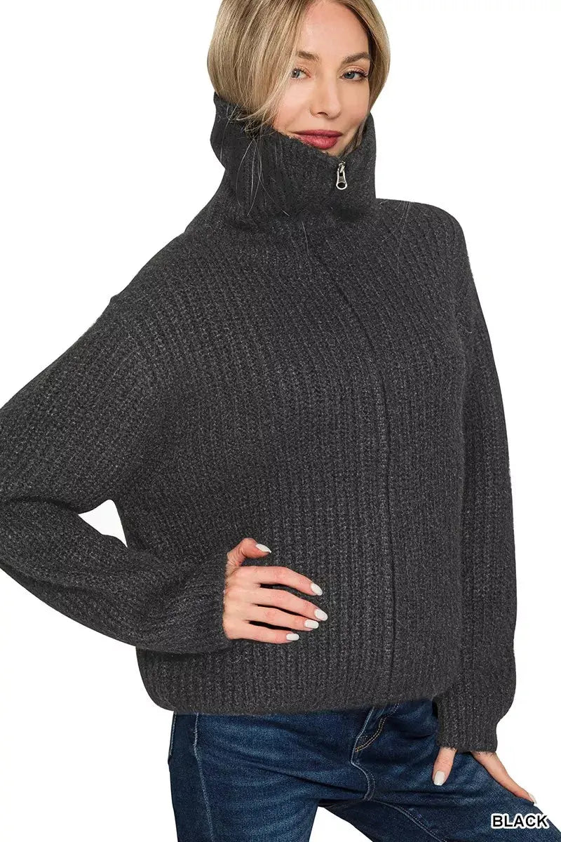 Zenana High Neck Full Zip Sweater Cardigan  Style Ratio