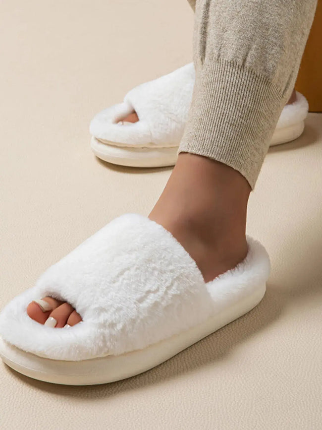 Fluffy Open Toe Comfort Slippers  Style Ratio