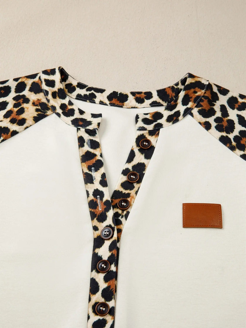 Leopard Print Raglan Short Sleeve Shirt  Style Ratio