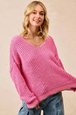 BiBi V Neck Sweater with Colorful Trim  Style Ratio
