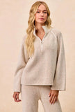 BiBi Two Tone Rib Textured Knit Collared Top with Zip Up  Style Ratio