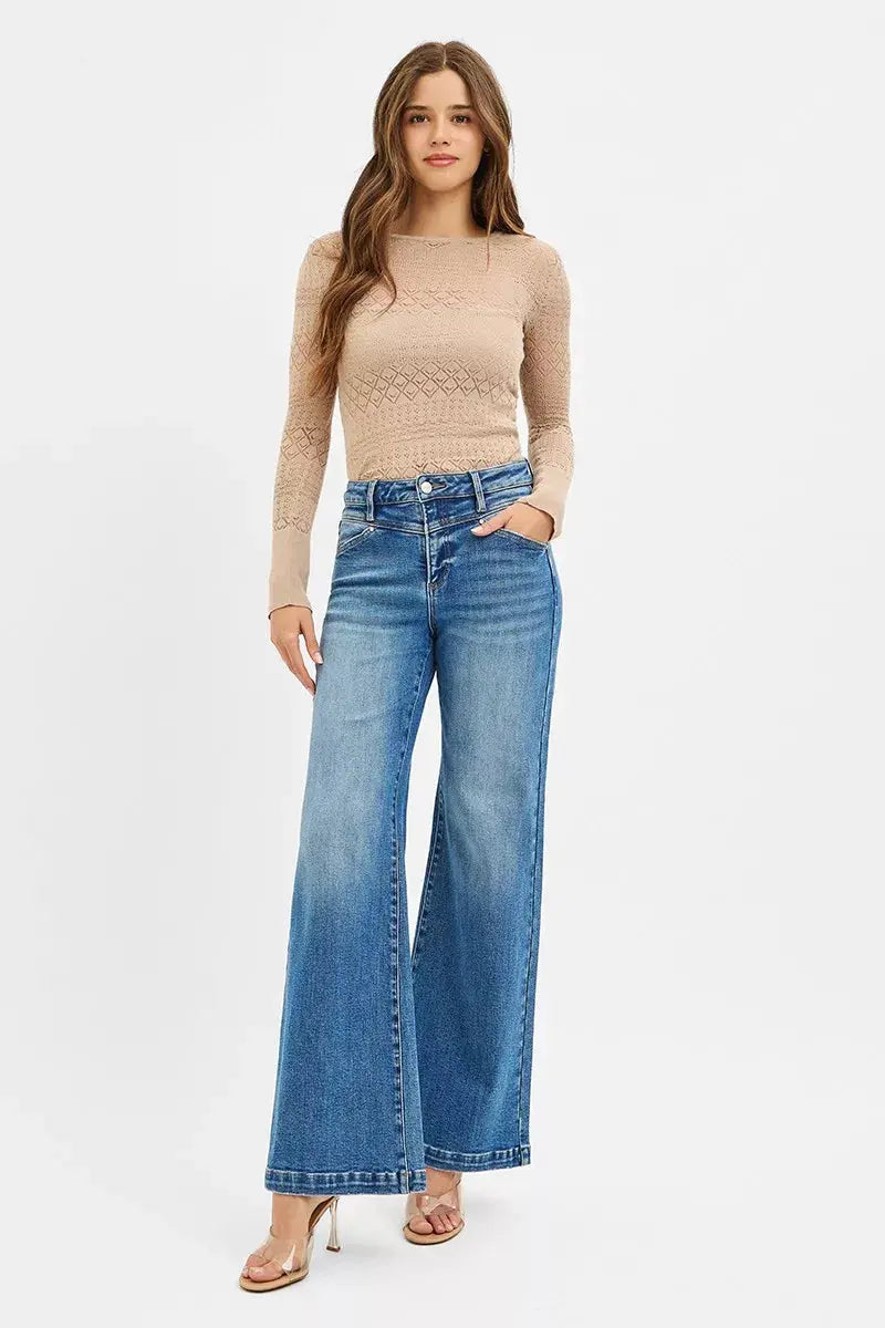 RISEN High Rise Wide Leg Jenas with Front Yoke and Heart Back Pocket  Style Ratio