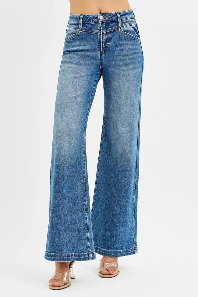 RISEN High Rise Wide Leg Jenas with Front Yoke and Heart Back Pocket  Style Ratio