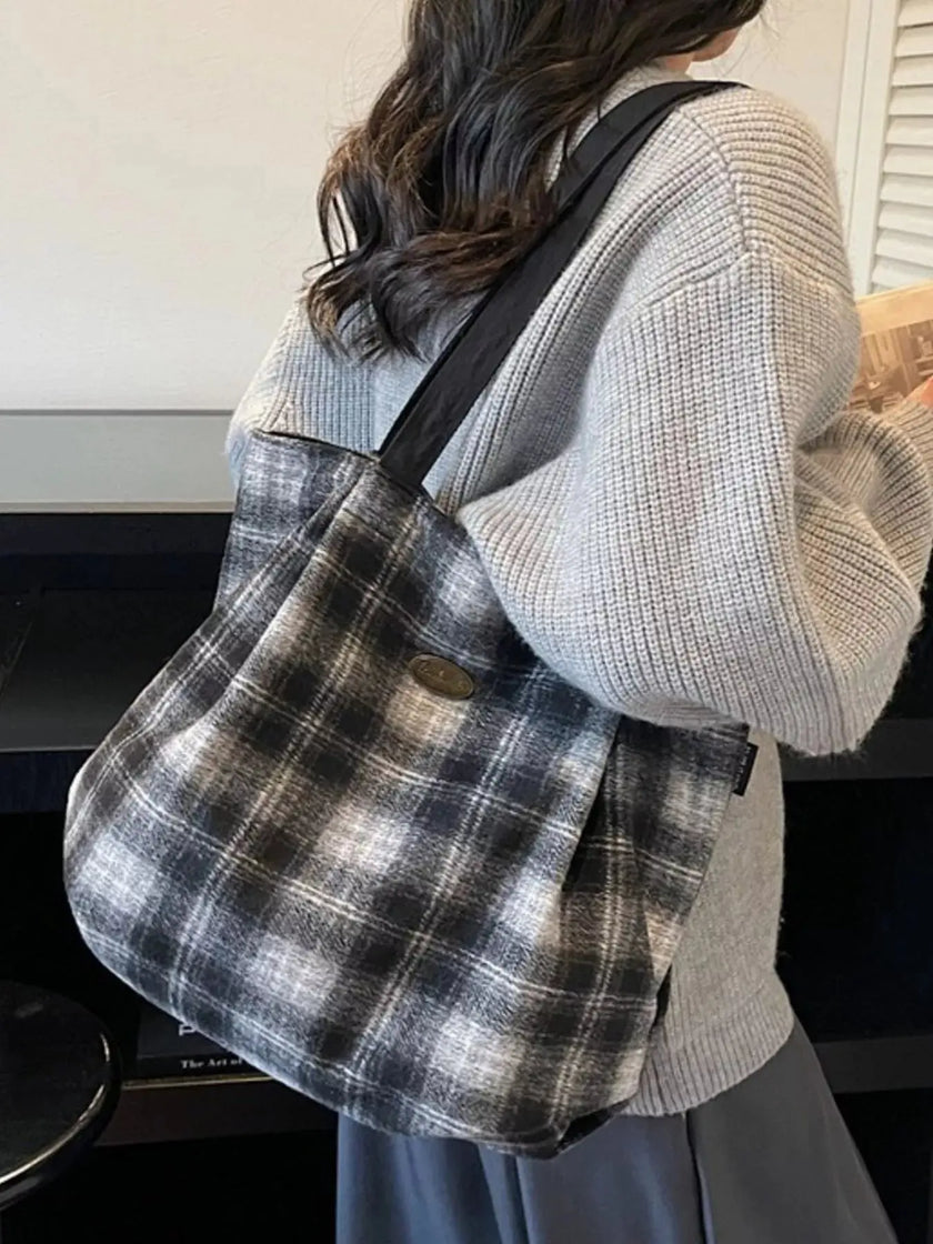 Plaid Pattern Casual Tote Bag  Style Ratio