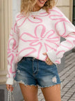 Flower Crew Neck Long Sleeve Sweater  Style Ratio