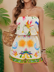 Floral Print Strapless Elastic Waist Romper  Style Ratio