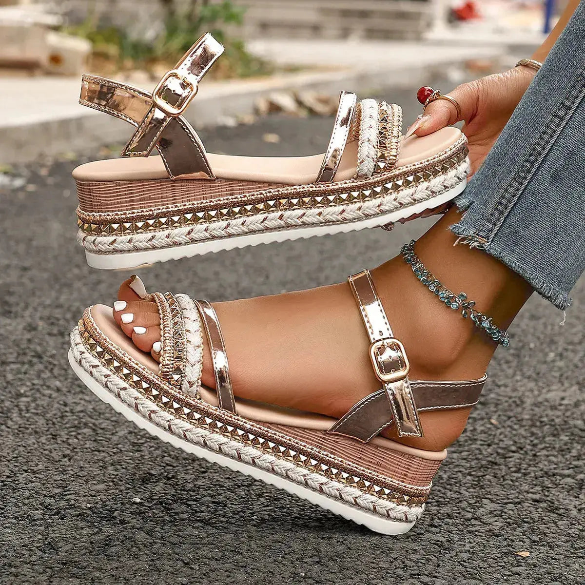 Rhinestone Embellished Platform Sandals  Style Ratio