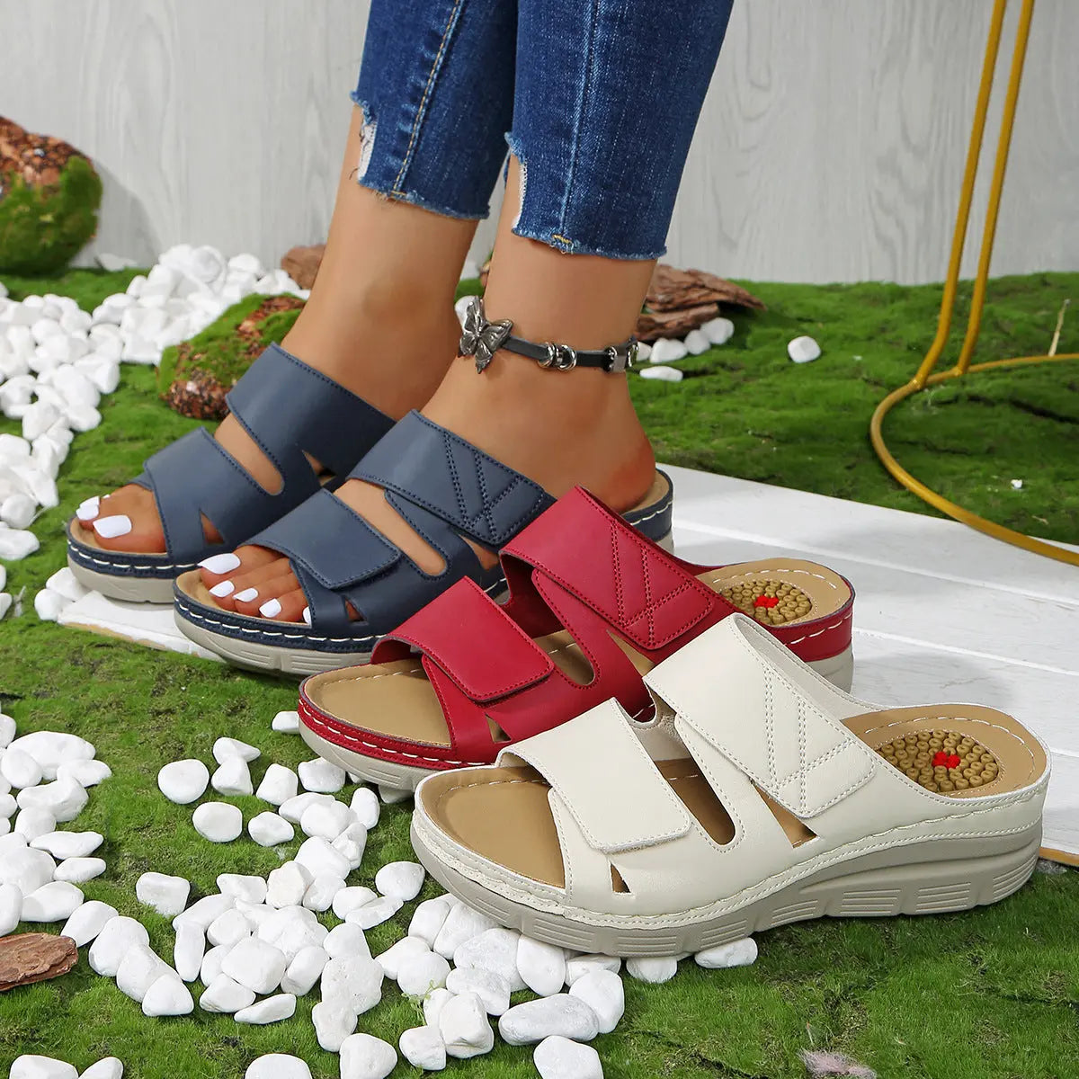 Thick Bottom Slope with Velcro Sandals - Style Ratio