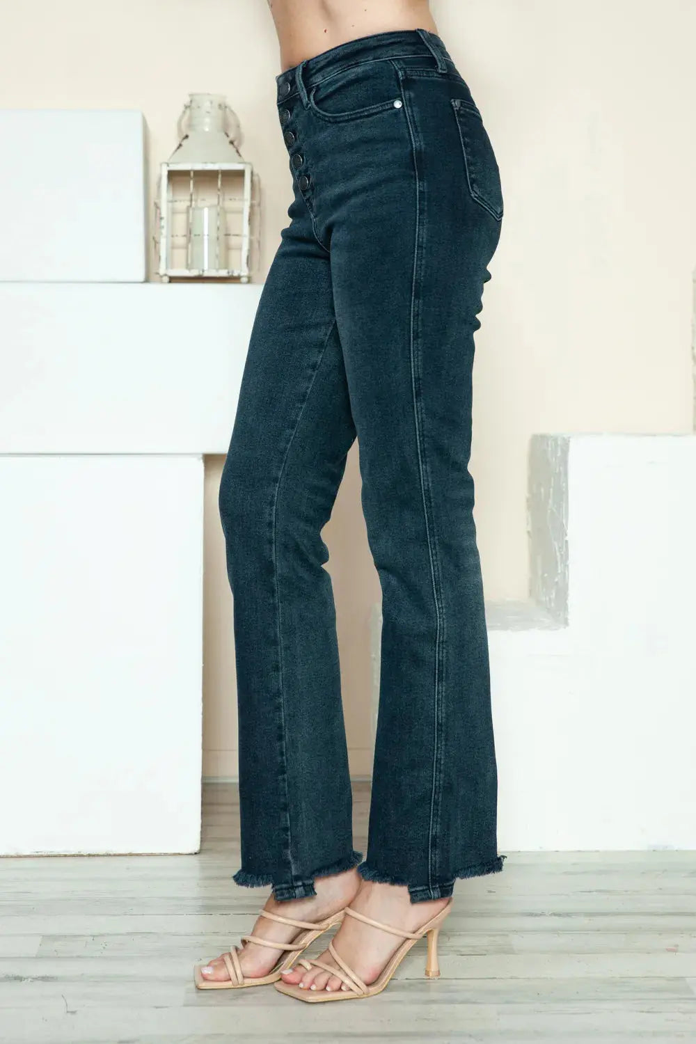 Judy Blue Full Size Button Fly Hem Destroy Straight Jeans  Style Ratio