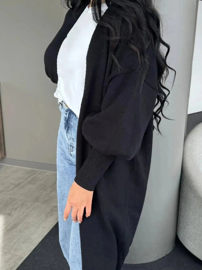 Perfee Open Front Dropped Shoulder Cardigan  Style Ratio