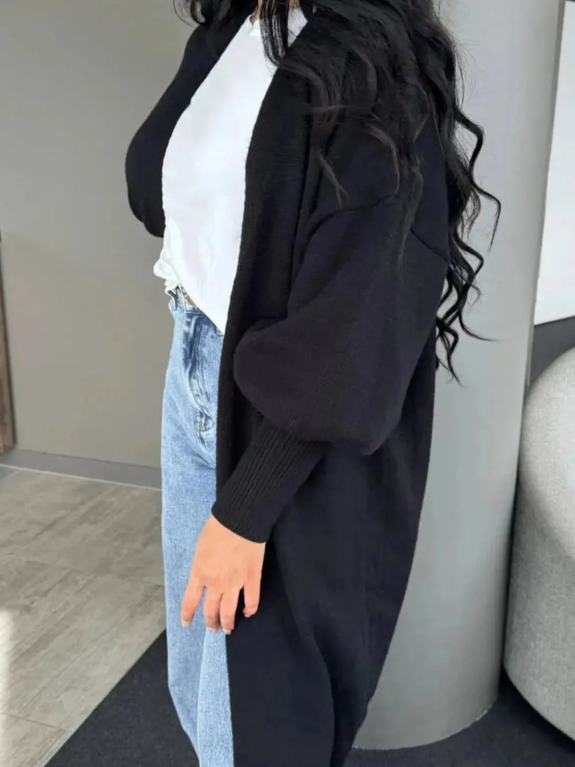 Perfee Open Front Dropped Shoulder Cardigan  Style Ratio