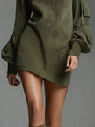 Full Size Suede Turtleneck Lantern Sleeve Mini Dress  Style Ratio