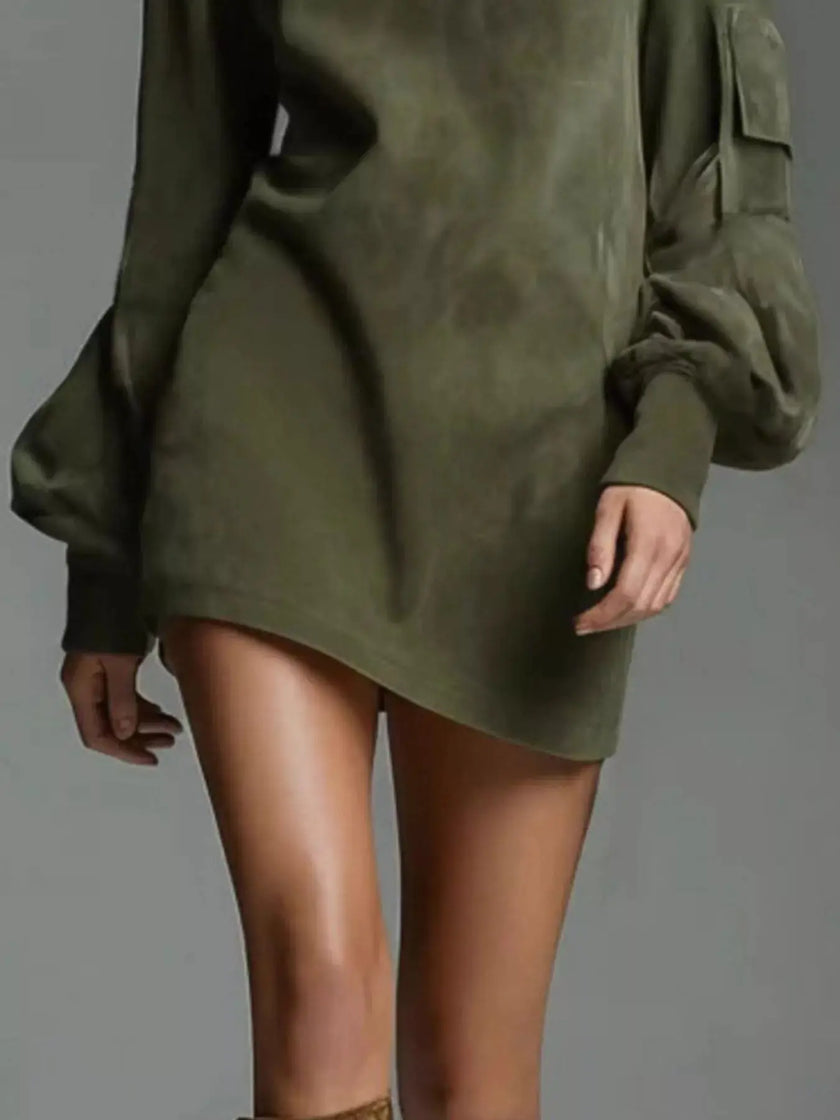 Full Size Suede Turtleneck Lantern Sleeve Mini Dress  Style Ratio