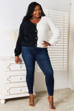 Angel Wings Woven Right Contrast Button-Front V Neck Cardigan  Style Ratio