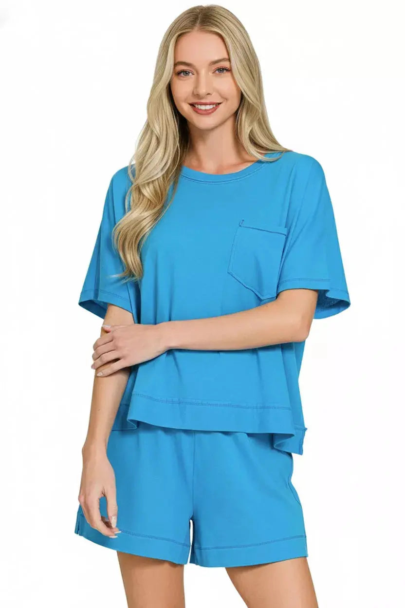 Zenana Exposed Seam Boxy Top & Shorts Loungewear  Style Ratio