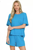 Zenana Exposed Seam Boxy Top & Shorts Loungewear  Style Ratio