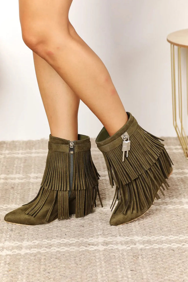 Legend Women's Tassel Wedge Heel Ankle Booties  Style Ratio