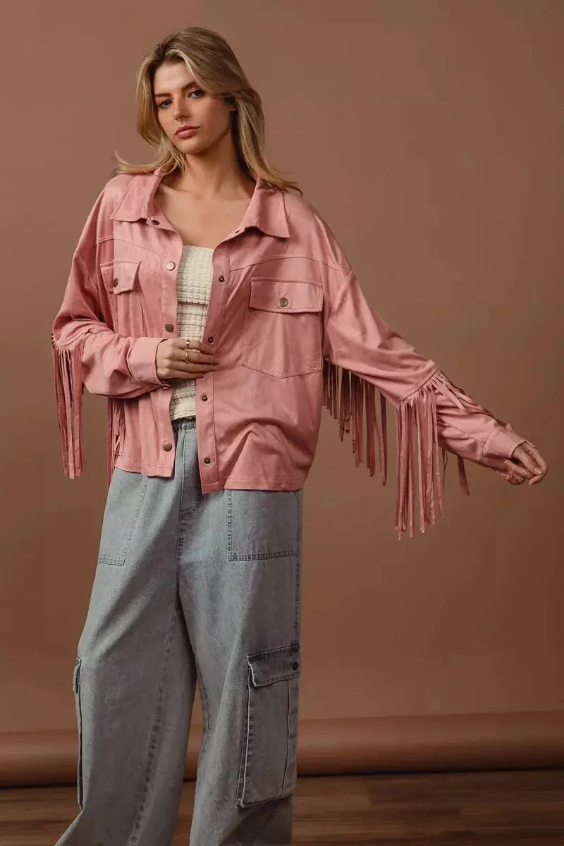 BiBi Suede Fringe Long Sleeve Jacket  Style Ratio