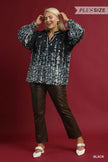 Umgee Full Size Floral Vine Print Blouse with Balloon Sleeves  Style Ratio