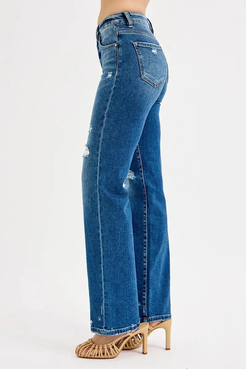 RISEN Full Size Tummy Control High Rise Straight Distressed Jeans  Style Ratio