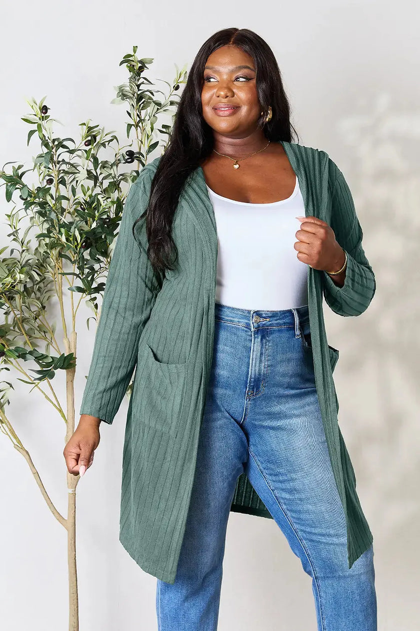 Basic Bae Full Size Hooded Sweater Cardigan  Style Ratio