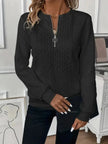 Texture Half Zip Long Sleeve Sweater  Style Ratio