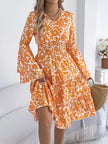 Floral Print Smocked Ruffle Hem Flared Sleeve Dress  Style Ratio