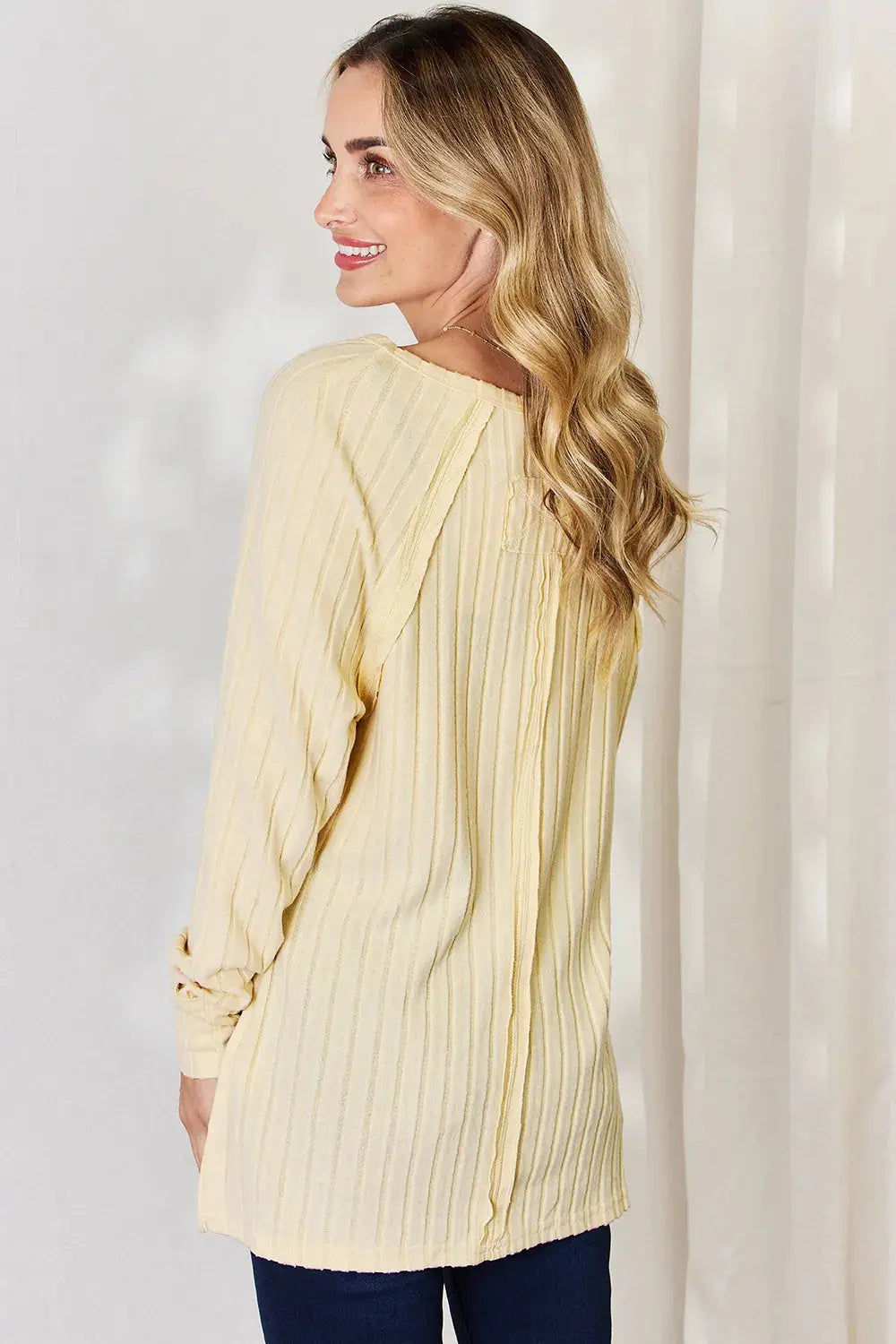 Basic Bae Full Size Ribbed Round Neck Long Sleeve Shirt  Style Ratio