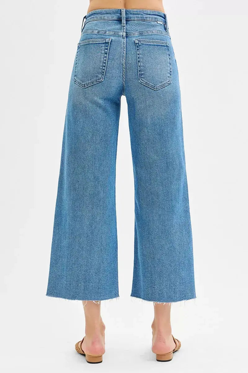 RISEN Tummy Control Mid Rise Crop Wide Front Slit Jeans  Style Ratio