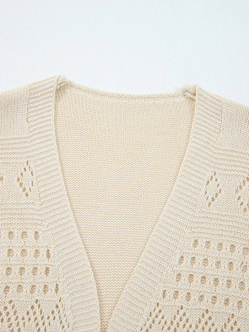 Hollowed Knit Open Front Cardigan  Style Ratio