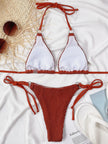 Textured Halter Neck Tie Side Bikini  Style Ratio