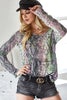 BiBi Snakeskin Print Low Gauge Hacci V Neck Long Sleeve Top  Style Ratio