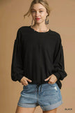 Umgee Full Size Linen Long Sleeve Top with Drawstring  Style Ratio