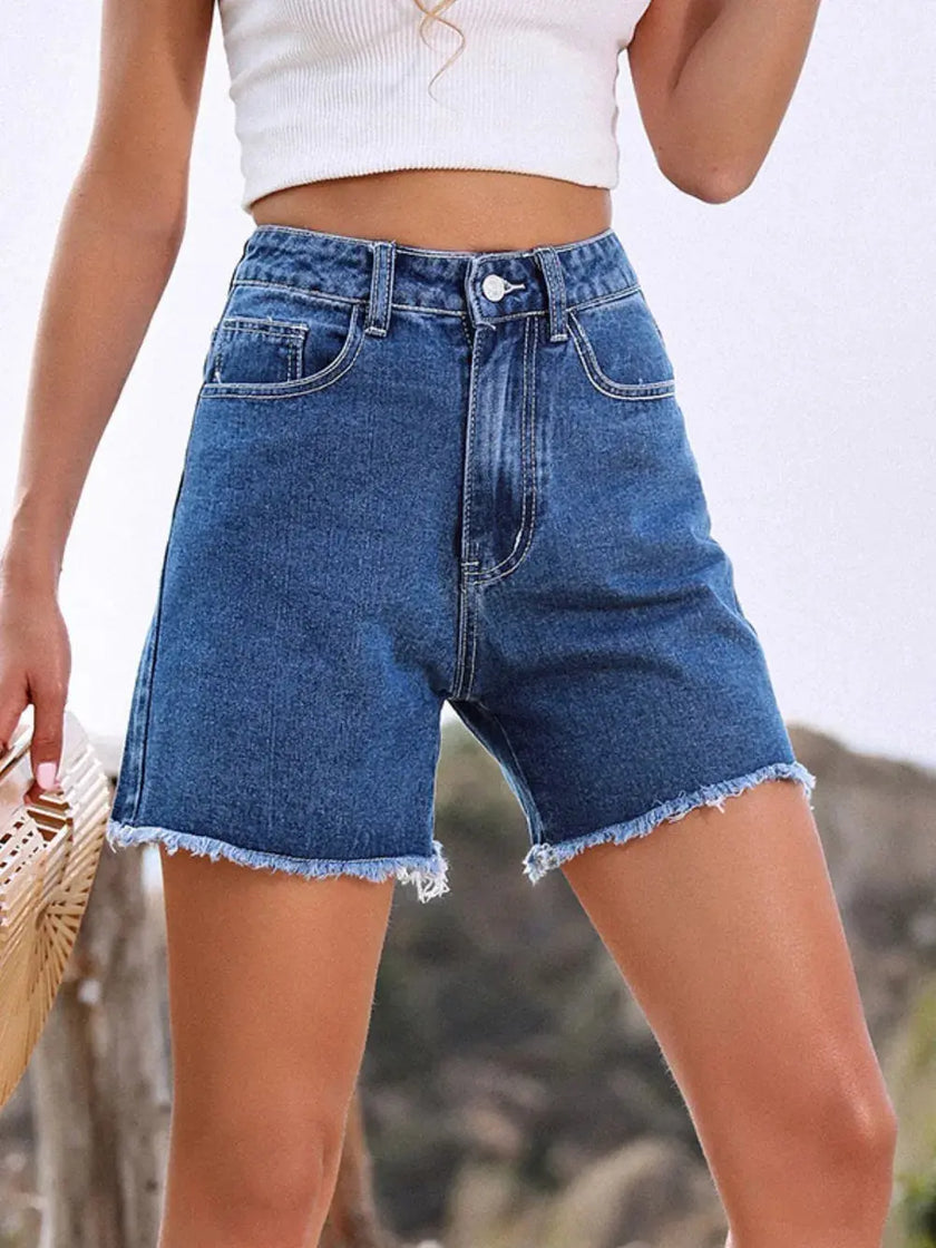 Raw Hem High Waist Denim Shorts  Style Ratio