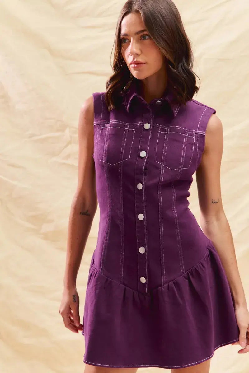 SO ME Button Down Sleeveless Collared Game Day Mini Dress  Style Ratio